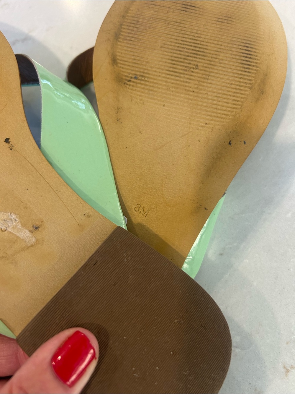 Diane Von Furstenberg Mint Patent Leather Thong Sandals with Heart Accent - Picture 9 of 10